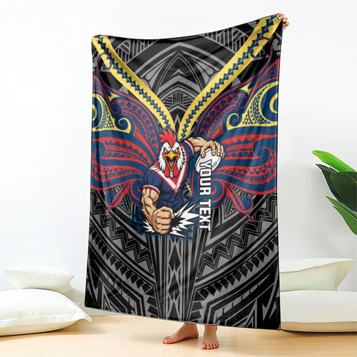 Custom Sydney Roosters Blanket Roosters Warrior Polynesia Islander Rugby Mascot