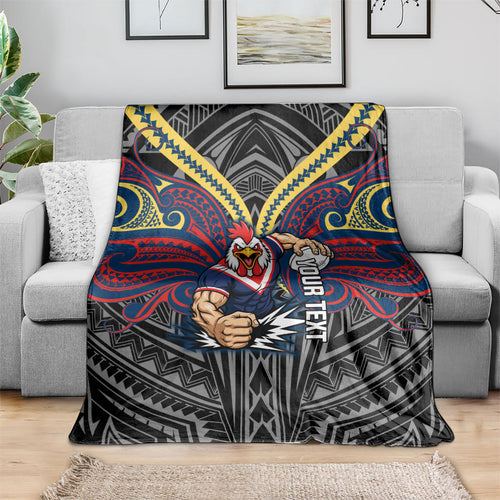 Custom Sydney Roosters Blanket Roosters Warrior Polynesia Islander Rugby Mascot