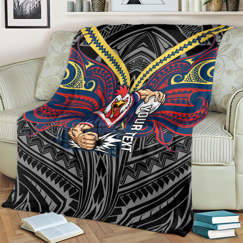 Custom Sydney Roosters Blanket Roosters Warrior Polynesia Islander Rugby Mascot