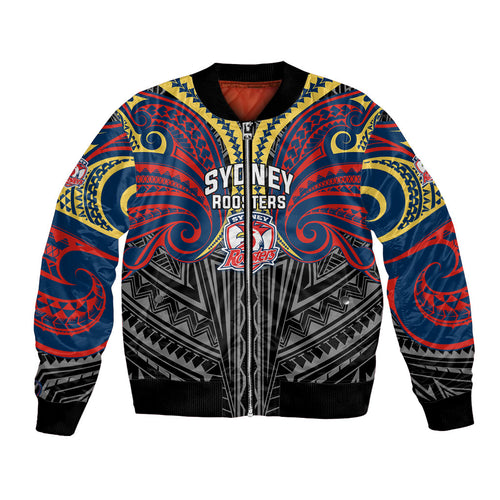 Custom Sydney Roosters Bomber Jacket Roosters Warrior Polynesia Islander Rugby Mascot