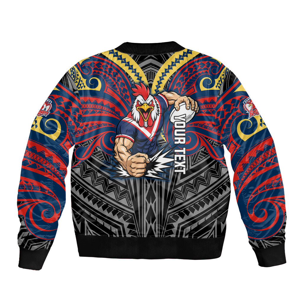 Custom Sydney Roosters Bomber Jacket Roosters Warrior Polynesia Islander Rugby Mascot