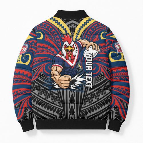 Custom Sydney Roosters Bomber Puffer Jacket Roosters Warrior Polynesia Islander Rugby Mascot