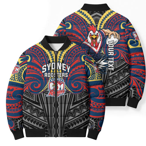 Custom Sydney Roosters Bomber Puffer Jacket Roosters Warrior Polynesia Islander Rugby Mascot