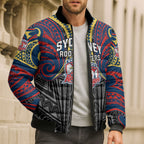 Custom Sydney Roosters Bomber Puffer Jacket Roosters Warrior Polynesia Islander Rugby Mascot