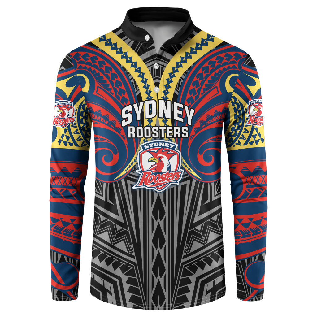 Custom Sydney Roosters Button Sweatshirt Roosters Warrior Polynesia Islander Rugby Mascot