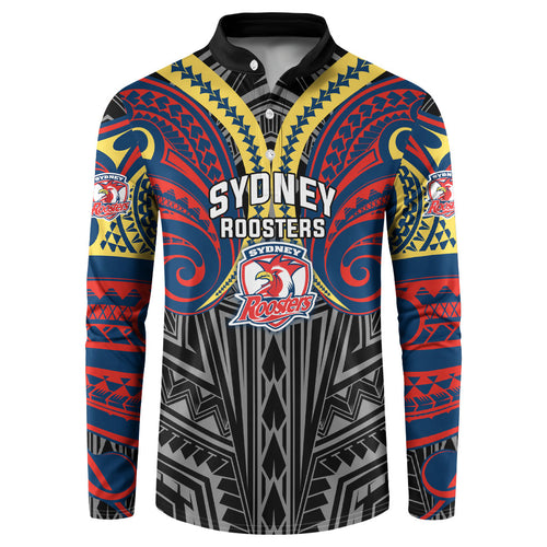 Custom Sydney Roosters Button Sweatshirt Roosters Warrior Polynesia Islander Rugby Mascot