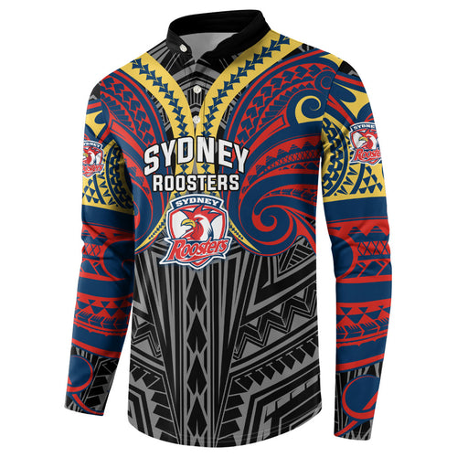 Custom Sydney Roosters Button Sweatshirt Roosters Warrior Polynesia Islander Rugby Mascot