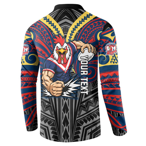 Custom Sydney Roosters Button Sweatshirt Roosters Warrior Polynesia Islander Rugby Mascot