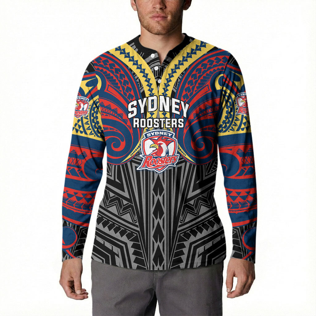 Custom Sydney Roosters Button Sweatshirt Roosters Warrior Polynesia Islander Rugby Mascot