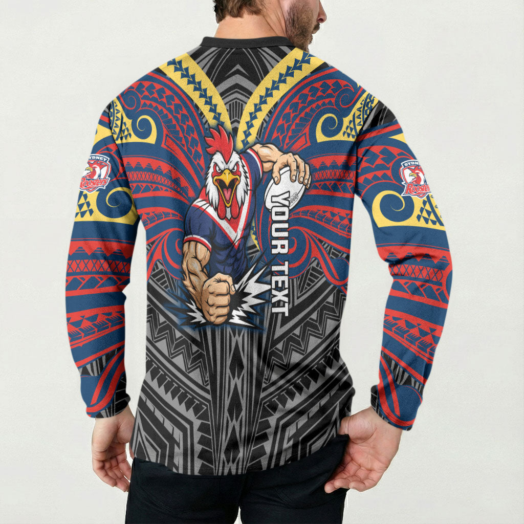 Custom Sydney Roosters Button Sweatshirt Roosters Warrior Polynesia Islander Rugby Mascot