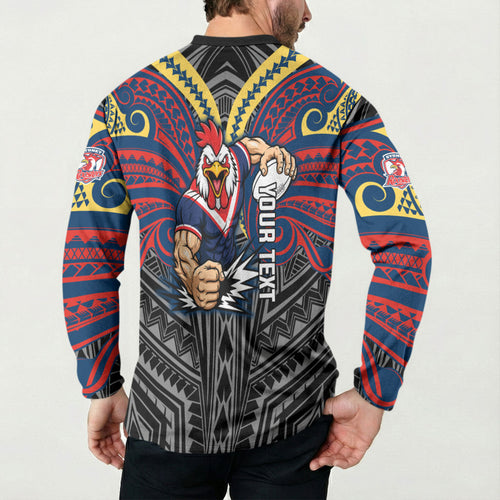 Custom Sydney Roosters Button Sweatshirt Roosters Warrior Polynesia Islander Rugby Mascot