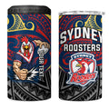 Custom Sydney Roosters 4 in 1 Can Cooler Tumbler Roosters Warrior Polynesia Islander Rugby Mascot