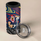 Custom Sydney Roosters 4 in 1 Can Cooler Tumbler Roosters Warrior Polynesia Islander Rugby Mascot