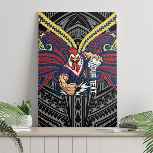 Custom Sydney Roosters Canvas Wall Art Roosters Warrior Polynesia Islander Rugby Mascot