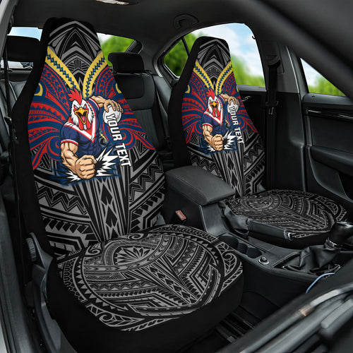 Custom Sydney Roosters Car Seat Cover Roosters Warrior Polynesia Islander Rugby Mascot