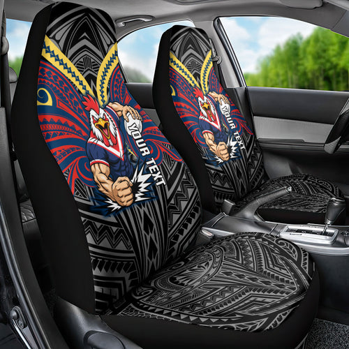 Custom Sydney Roosters Car Seat Cover Roosters Warrior Polynesia Islander Rugby Mascot