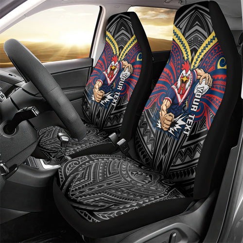 Custom Sydney Roosters Car Seat Cover Roosters Warrior Polynesia Islander Rugby Mascot