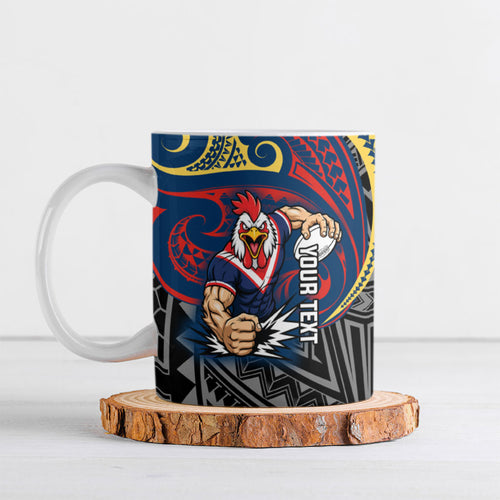 Custom Sydney Roosters Ceramic Mug Roosters Warrior Polynesia Islander Rugby Mascot
