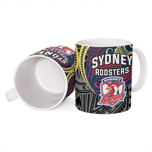 Custom Sydney Roosters Ceramic Mug Roosters Warrior Polynesia Islander Rugby Mascot