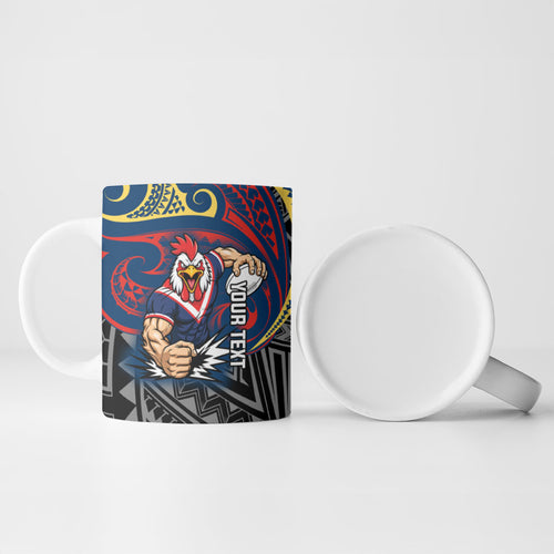 Custom Sydney Roosters Ceramic Mug Roosters Warrior Polynesia Islander Rugby Mascot