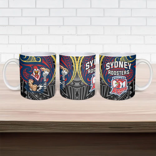Custom Sydney Roosters Ceramic Mug Roosters Warrior Polynesia Islander Rugby Mascot