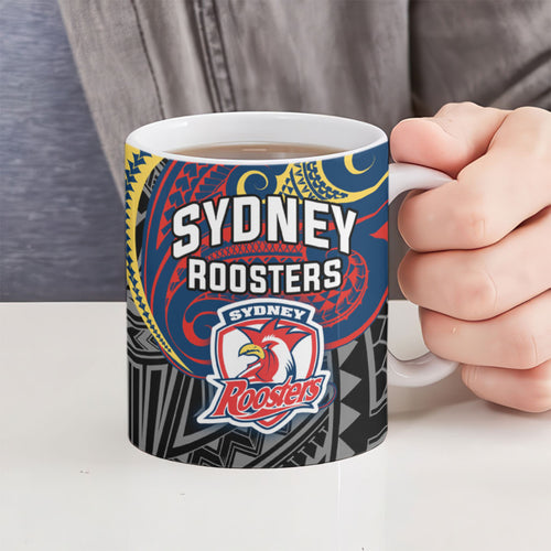 Custom Sydney Roosters Ceramic Mug Roosters Warrior Polynesia Islander Rugby Mascot