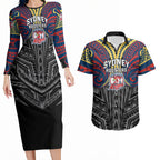 Custom Sydney Roosters Couples Matching Long Sleeve Bodycon Dress and Hawaiian Shirt Roosters Warrior Polynesia Islander Rugby Mascot