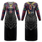 Custom Sydney Roosters Couples Matching Long Sleeve Bodycon Dress and Hawaiian Shirt Roosters Warrior Polynesia Islander Rugby Mascot
