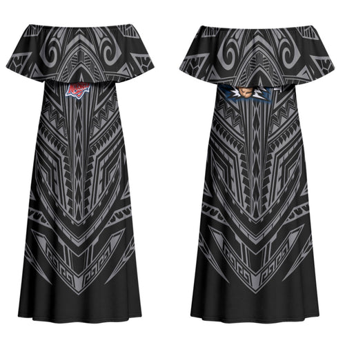 Custom Sydney Roosters Couples Matching Off Shoulder Maxi Dress and Hawaiian Shirt Roosters Warrior Polynesia Islander Rugby Mascot