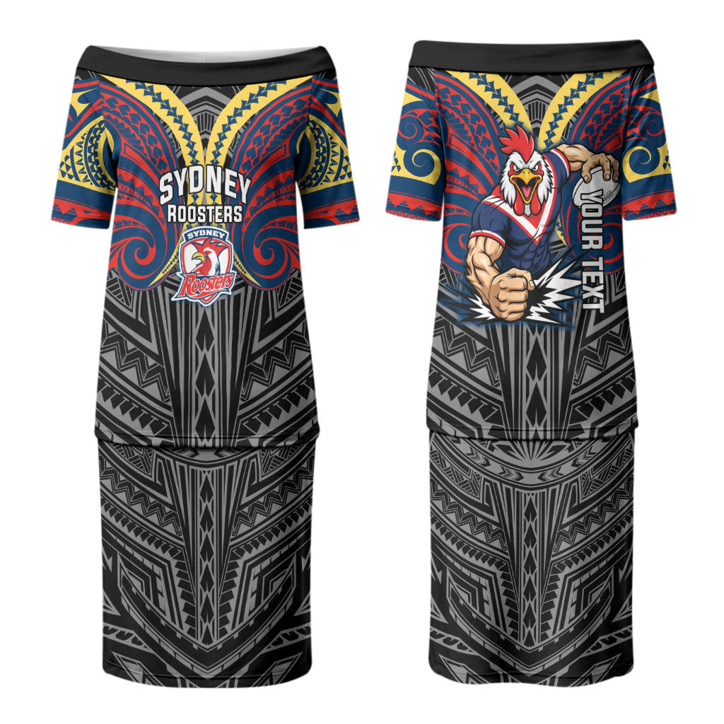 Custom Sydney Roosters Couples Matching Puletasi and Hawaiian Shirt Roosters Warrior Polynesia Islander Rugby Mascot