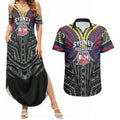 Custom Sydney Roosters Couples Matching Summer Maxi Dress and Hawaiian Shirt Roosters Warrior Polynesia Islander Rugby Mascot