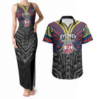 Custom Sydney Roosters Couples Matching Tank Maxi Dress and Hawaiian Shirt Roosters Warrior Polynesia Islander Rugby Mascot