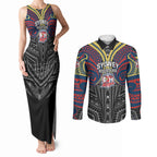 Custom Sydney Roosters Couples Matching Tank Maxi Dress and Long Sleeve Button Shirt Roosters Warrior Polynesia Islander Rugby Mascot