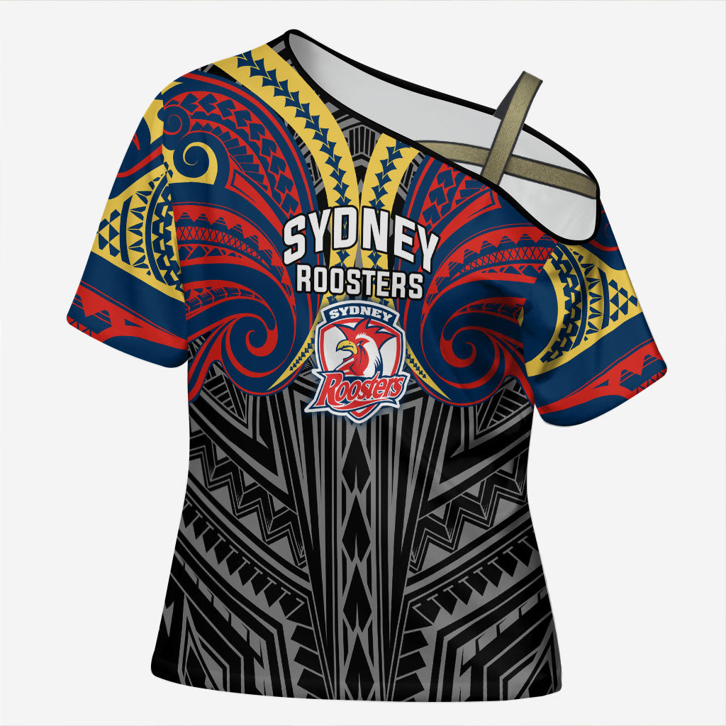 Custom Sydney Roosters Cross Shoulder Shirt Roosters Warrior Polynesia Islander Rugby Mascot