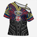 Custom Sydney Roosters Cross Shoulder Shirt Roosters Warrior Polynesia Islander Rugby Mascot