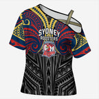 Custom Sydney Roosters Cross Shoulder Shirt Roosters Warrior Polynesia Islander Rugby Mascot