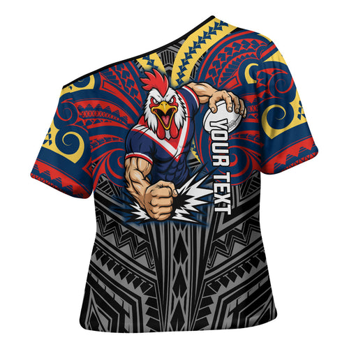 Custom Sydney Roosters Cross Shoulder Shirt Roosters Warrior Polynesia Islander Rugby Mascot