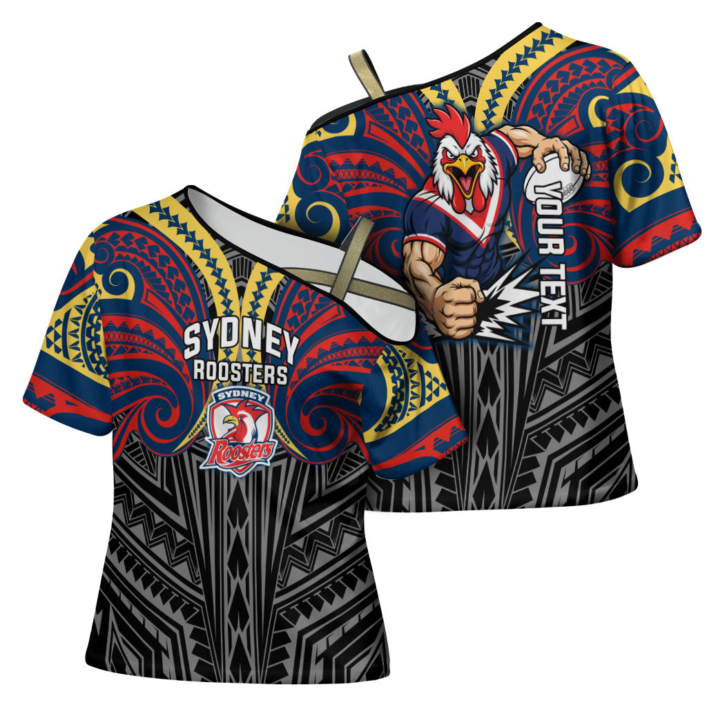 Custom Sydney Roosters Cross Shoulder Shirt Roosters Warrior Polynesia Islander Rugby Mascot
