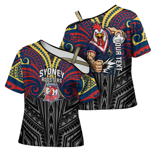 Custom Sydney Roosters Cross Shoulder Shirt Roosters Warrior Polynesia Islander Rugby Mascot