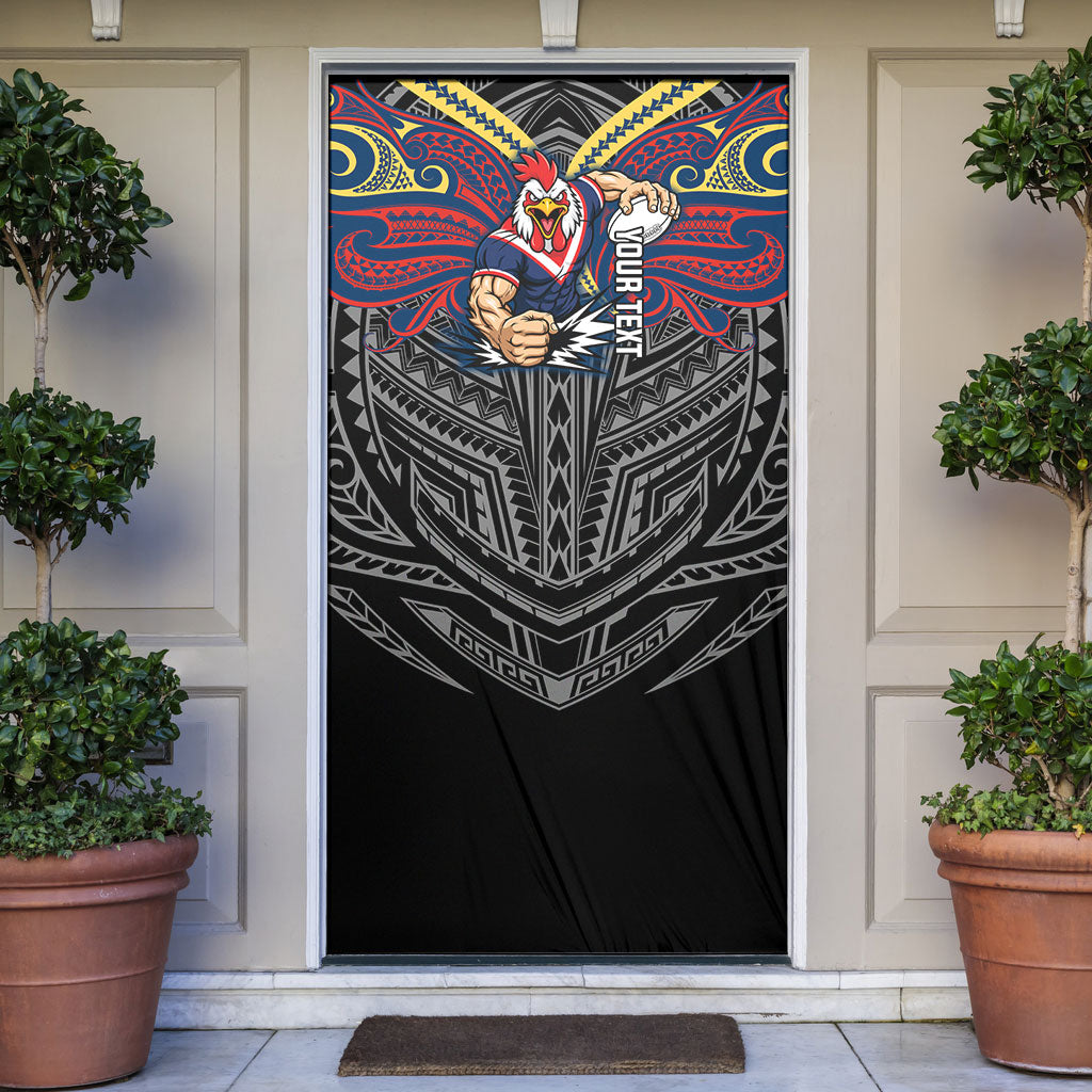 Custom Sydney Roosters Door Cover Roosters Warrior Polynesia Islander Rugby Mascot