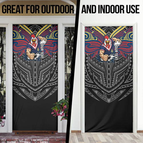 Custom Sydney Roosters Door Cover Roosters Warrior Polynesia Islander Rugby Mascot