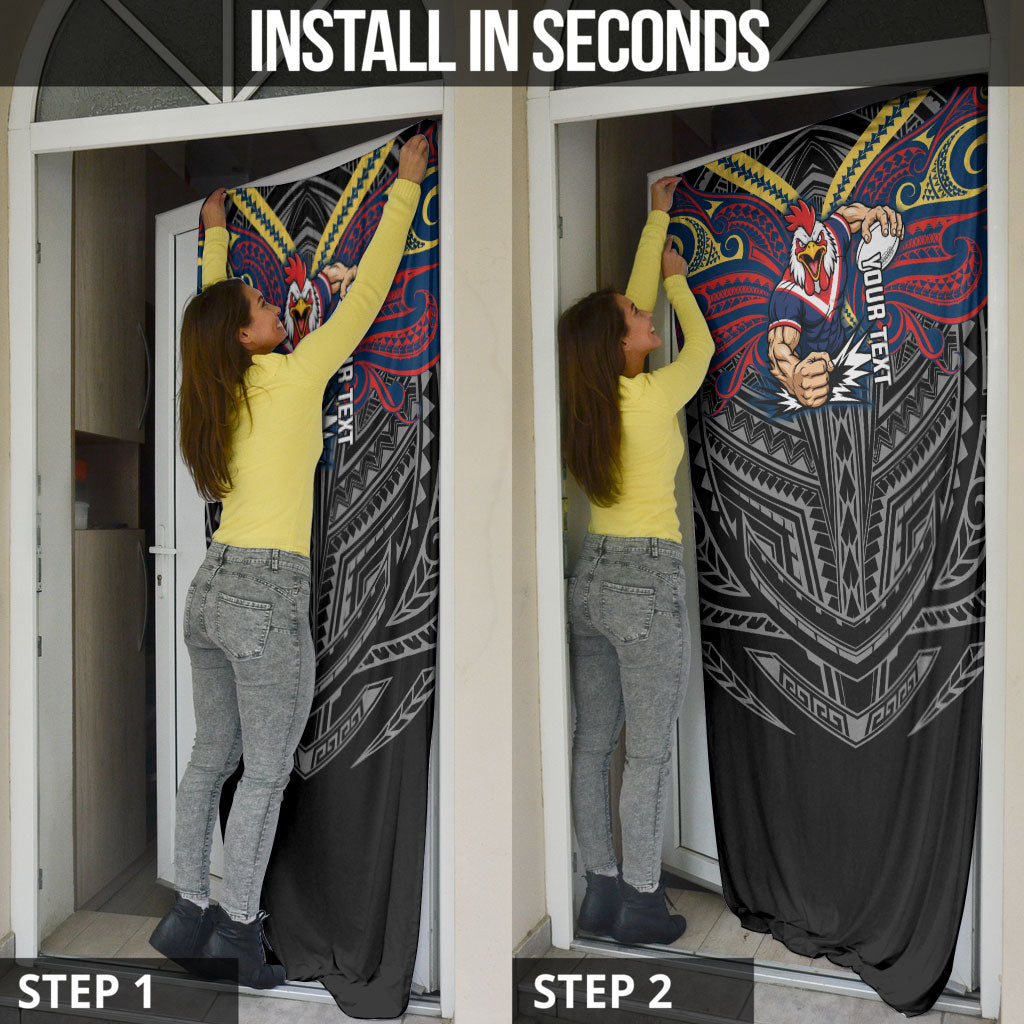 Custom Sydney Roosters Door Cover Roosters Warrior Polynesia Islander Rugby Mascot
