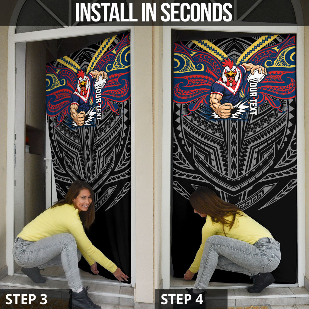 Custom Sydney Roosters Door Cover Roosters Warrior Polynesia Islander Rugby Mascot