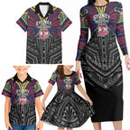 Custom Sydney Roosters Family Matching Long Sleeve Bodycon Dress and Hawaiian Shirt Roosters Warrior Polynesia Islander Rugby Mascot
