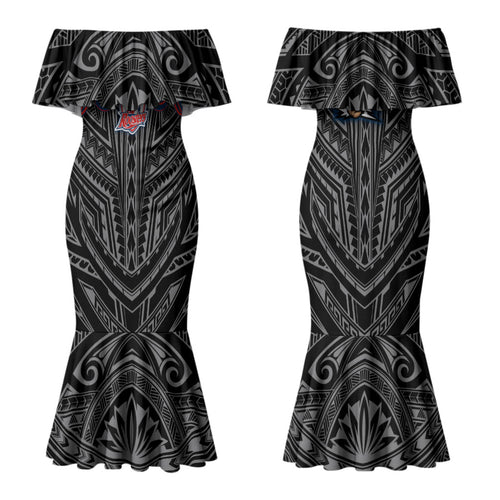 Custom Sydney Roosters Family Matching Mermaid Dress and Hawaiian Shirt Roosters Warrior Polynesia Islander Rugby Mascot
