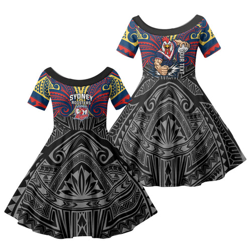 Custom Sydney Roosters Family Matching Mermaid Dress and Hawaiian Shirt Roosters Warrior Polynesia Islander Rugby Mascot