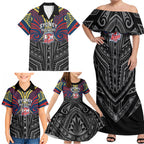 Custom Sydney Roosters Family Matching Off Shoulder Maxi Dress and Hawaiian Shirt Roosters Warrior Polynesia Islander Rugby Mascot