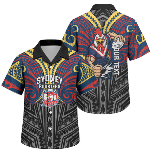 Custom Sydney Roosters Family Matching Off Shoulder Maxi Dress and Hawaiian Shirt Roosters Warrior Polynesia Islander Rugby Mascot