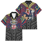 Custom Sydney Roosters Family Matching Off Shoulder Short Dress and Hawaiian Shirt Roosters Warrior Polynesia Islander Rugby Mascot