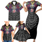 Custom Sydney Roosters Family Matching Short Sleeve Bodycon Dress and Hawaiian Shirt Roosters Warrior Polynesia Islander Rugby Mascot